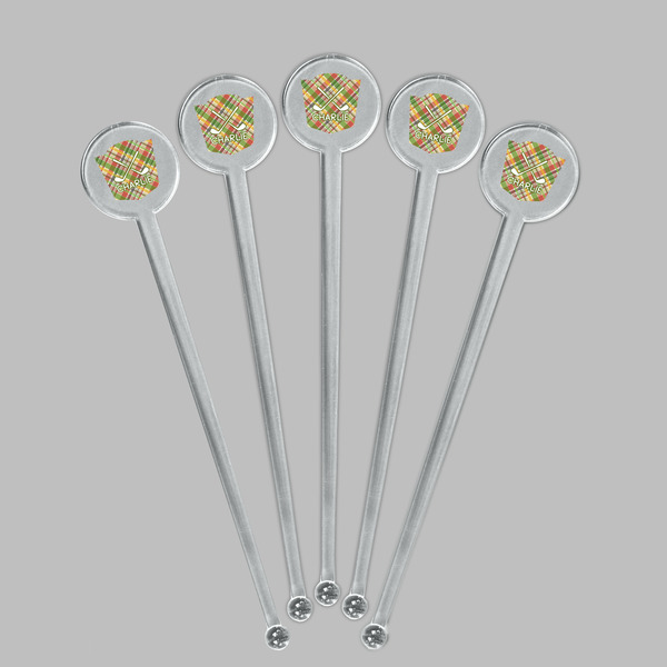 Golfer's Plaid Clear Plastic 7" Stir Stick - Round - Fan View