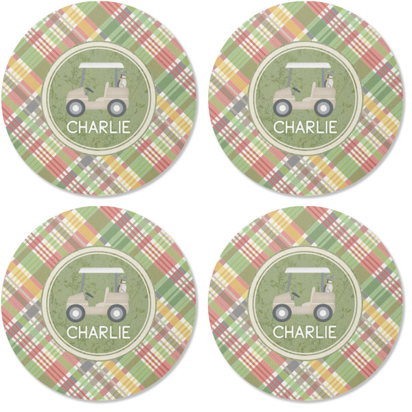 Golfer's Plaid Coaster Round Rubber Back - Apvl