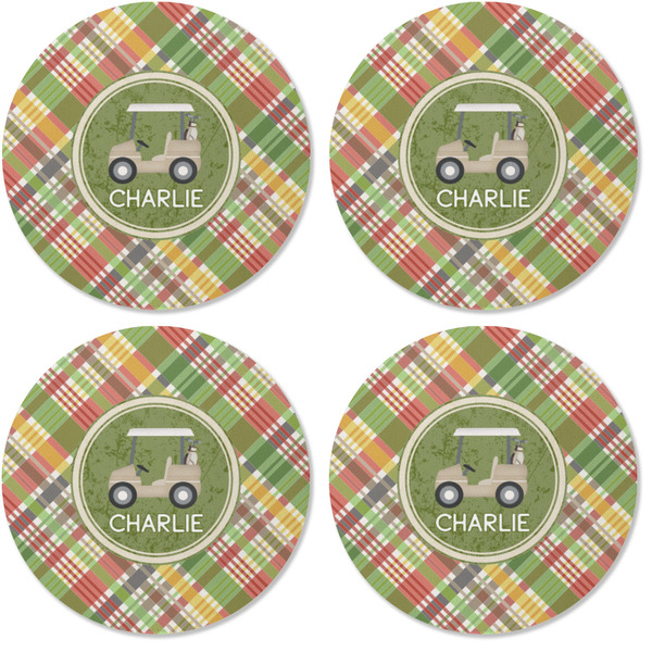 Golfer's Plaid Coaster Round Rubber Back - Apvl