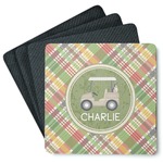 Golfer's Plaid Square Rubber Backed Coasters - Set of 4 (Personalized)