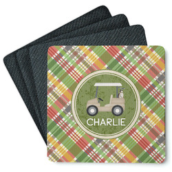 Golfer's Plaid Square Rubber Backed Coasters - Set of 4 (Personalized)