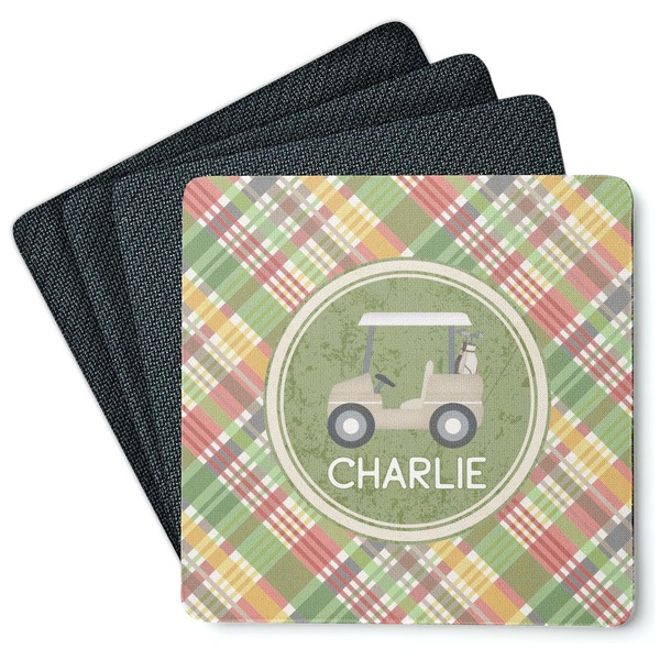 Custom Golfer's Plaid Square Rubber Backed Coasters - Set of 4 (Personalized)