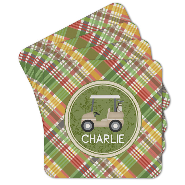 Custom Golfer's Plaid Cork Coaster - Set of 4 w/ Name or Text
