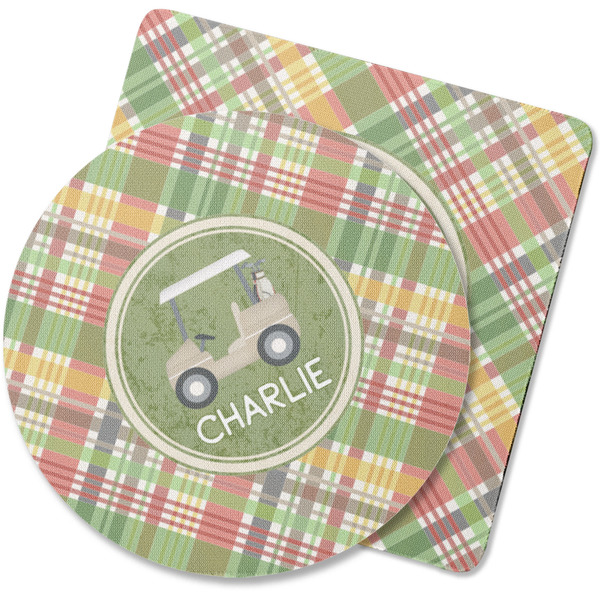 Custom Golfer's Plaid Rubber Backed Coaster (Personalized)