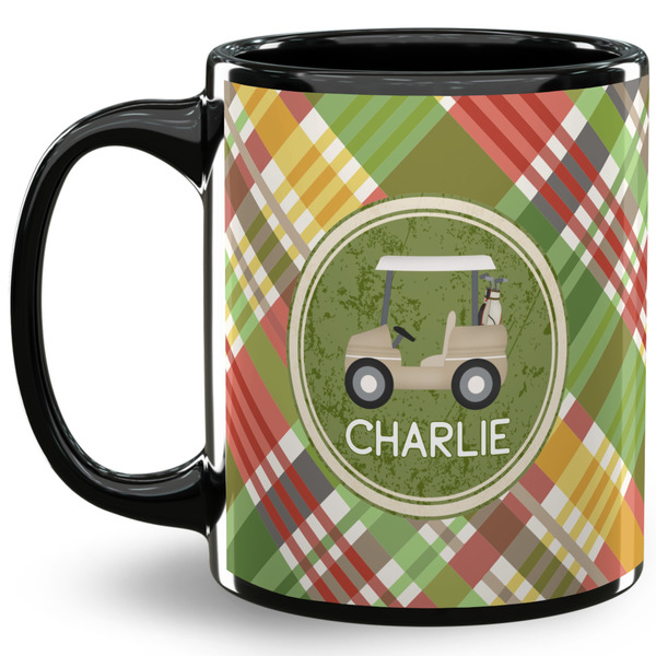 Custom Golfer's Plaid 11 Oz Coffee Mug - Black (Personalized)