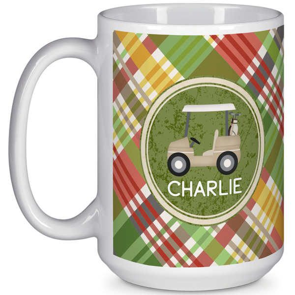 Custom Golfer's Plaid 15 Oz Coffee Mug - White (Personalized)