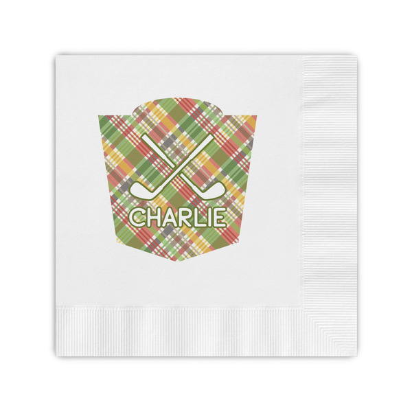 Custom Golfer's Plaid Coined Cocktail Napkins (Personalized)