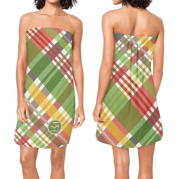 Golfer's Plaid Custom Bath Wrap - Front & Back View