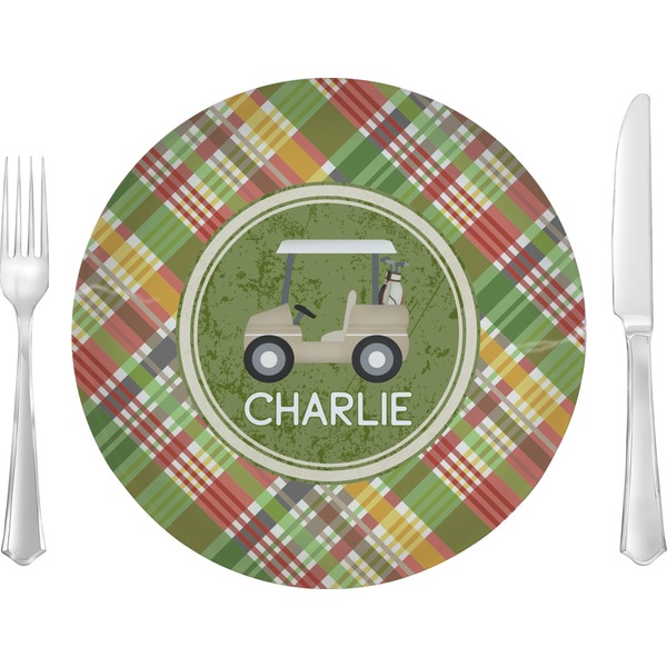 Custom Golfer's Plaid Glass Lunch / Dinner Plate 10" (Personalized)