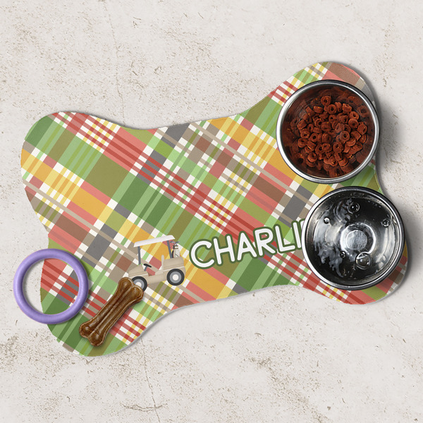 Golfer's Plaid Dog Bone Shaped Mat Lifestyle