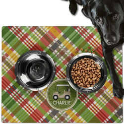 Golfer's Plaid Dog Food Mat - Large w/ Name or Text