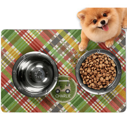 Golfer's Plaid Dog Food Mat - Small w/ Name or Text