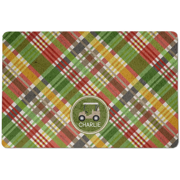 Custom Golfer's Plaid Dog Food Mat w/ Name or Text