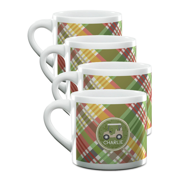 Custom Golfer's Plaid Double Shot Espresso Cups - Set of 4 (Personalized)