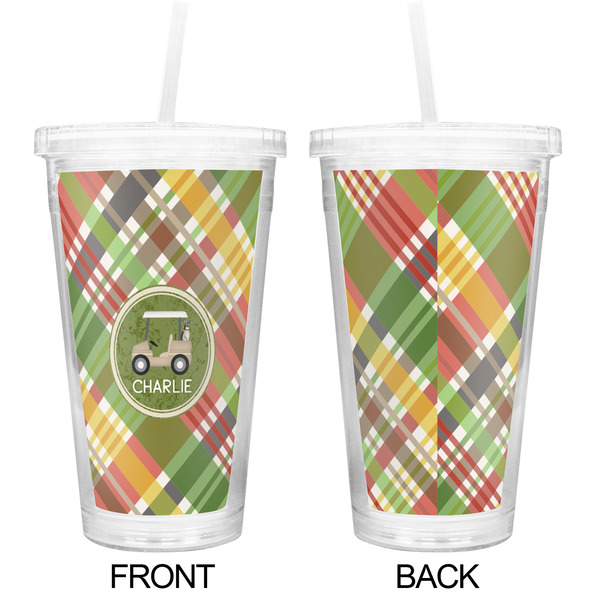 Golfer's Plaid Double Wall Tumbler with Straw - Approval
