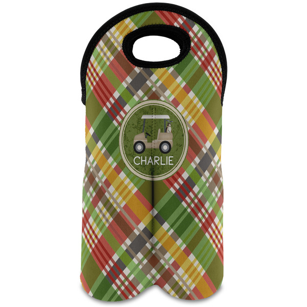 Custom Golfer's Plaid Wine Tote Bag (2 Bottles) (Personalized)