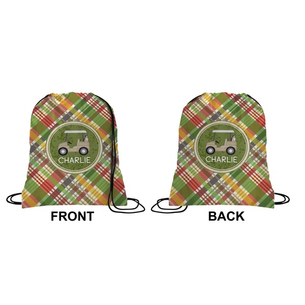 Golfer's Plaid Drawstring Backpack Front & Back Small