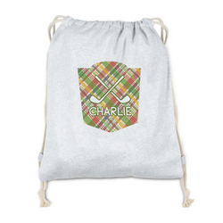 Golfer's Plaid Drawstring Backpack - Sweatshirt Fleece - Double Sided (Personalized)