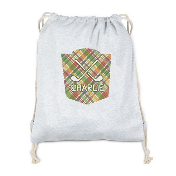 Custom Golfer's Plaid Drawstring Backpack - Sweatshirt Fleece (Personalized)