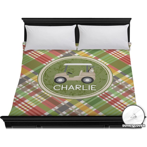Custom Golfer's Plaid Duvet Cover - King (Personalized)