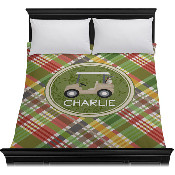 Golfer's Plaid Duvet Cover - Queen - On Bed - No Prop