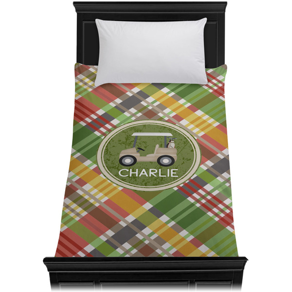 Golfer's Plaid Duvet Cover - Twin - On Bed - No Prop