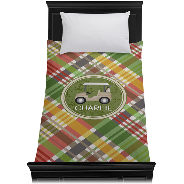 Golfer's Plaid Duvet Cover - Twin XL - On Bed - No Prop