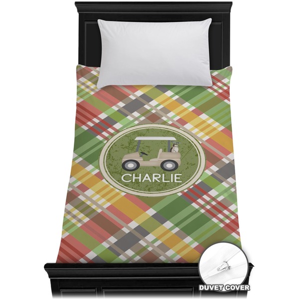Custom Golfer's Plaid Duvet Cover - Twin (Personalized)