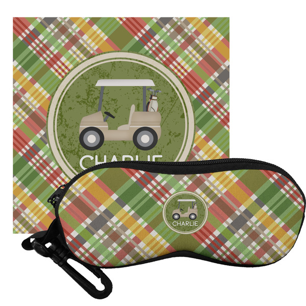 Custom Golfer's Plaid Eyeglass Case & Cloth (Personalized)