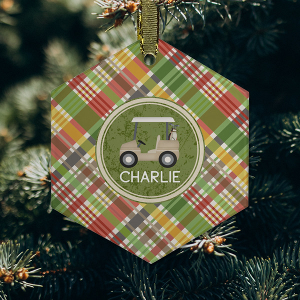 Golfer's Plaid Frosted Glass Ornament - Hexagon (Lifestyle)