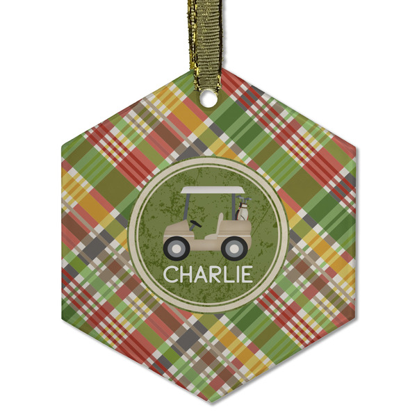 Golfer's Plaid Frosted Glass Ornament - Hexagon