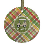 Golfer's Plaid Flat Glass Ornament - Round w/ Name or Text