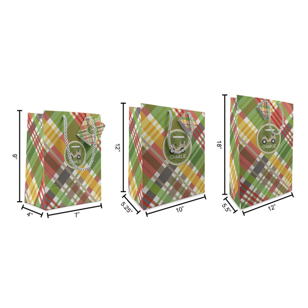Golfer's Plaid Gift Bags - All Sizes - Dimensions