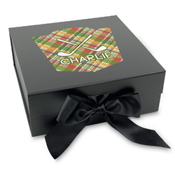 Golfer's Plaid Gift Box with Magnetic Lid - Black (Personalized)