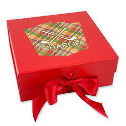 Golfer's Plaid Gift Box with Magnetic Lid - Red (Personalized)
