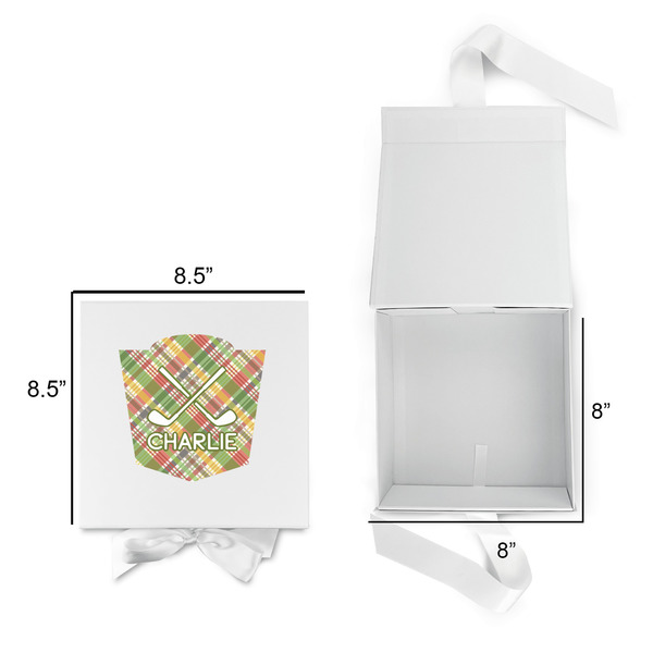 Golfer's Plaid Gift Boxes with Magnetic Lid - White - Open & Closed