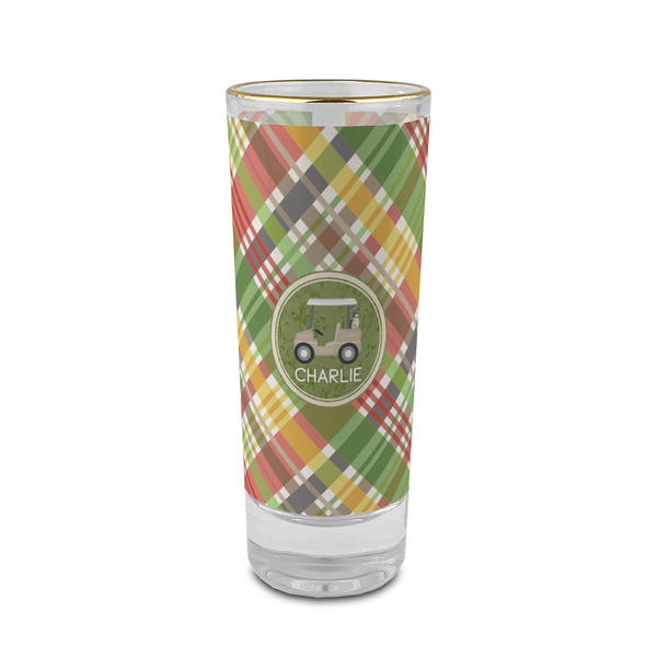 Custom Golfer's Plaid 2 oz Shot Glass - Glass with Gold Rim (Personalized)