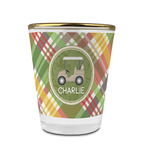 Golfer's Plaid Glass Shot Glass - 1.5 oz - with Gold Rim - Set of 4 (Personalized)