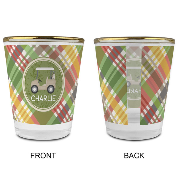 Golfer's Plaid Glass Shot Glass - with gold rim - APPROVAL