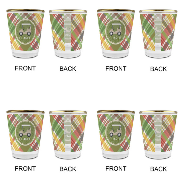 Golfer's Plaid Glass Shot Glass - with gold rim - Set of 4 - APPROVAL