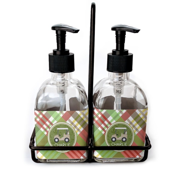 Custom Golfer's Plaid Glass Soap & Lotion Bottles (Personalized)