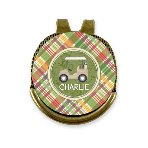 Custom Golfer's Plaid Golf Ball Marker - Hat Clip - Gold