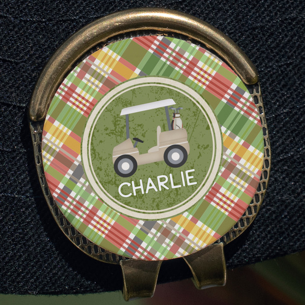 Golfer's Plaid Golf Ball Marker Hat Clip - Gold - Close Up