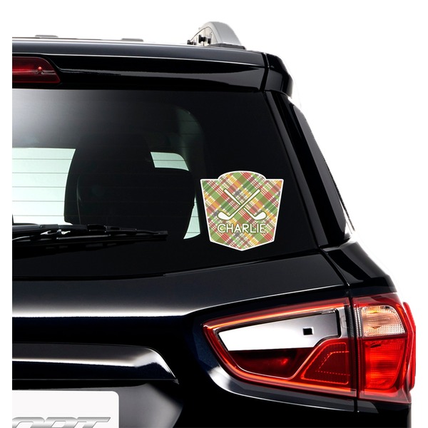 Golfer's Plaid Graphic Car Decal (On Car Window)