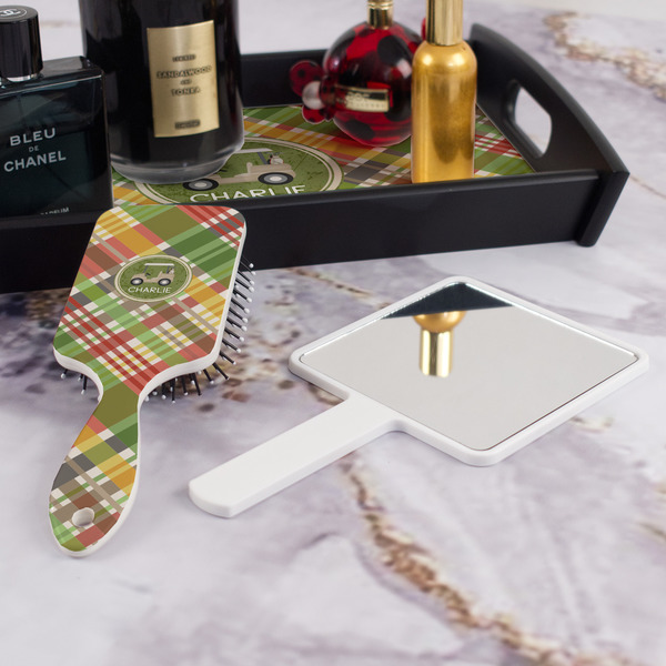 Golfer's Plaid Hair Brush - With Hand Mirror