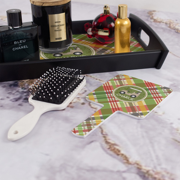 Golfer's Plaid Hand Mirror - With Hair Brush
