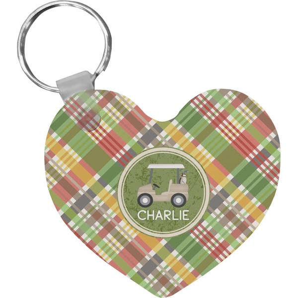 Custom Golfer's Plaid Heart Plastic Keychain w/ Name or Text