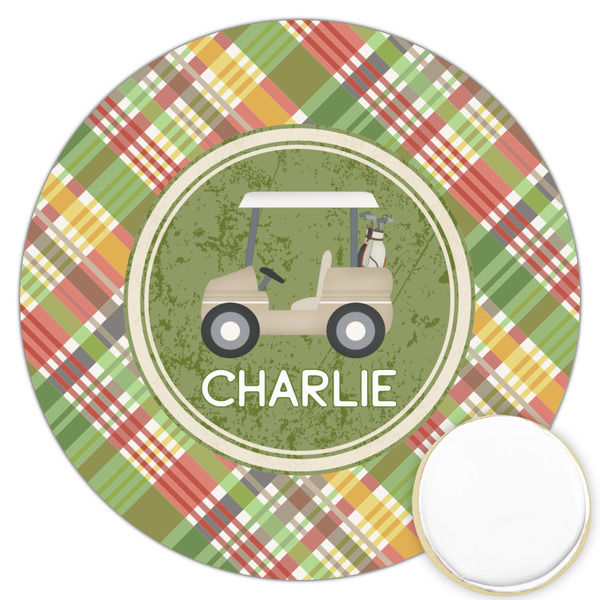 Custom Golfer's Plaid Printed Cookie Topper - 3.25" (Personalized)
