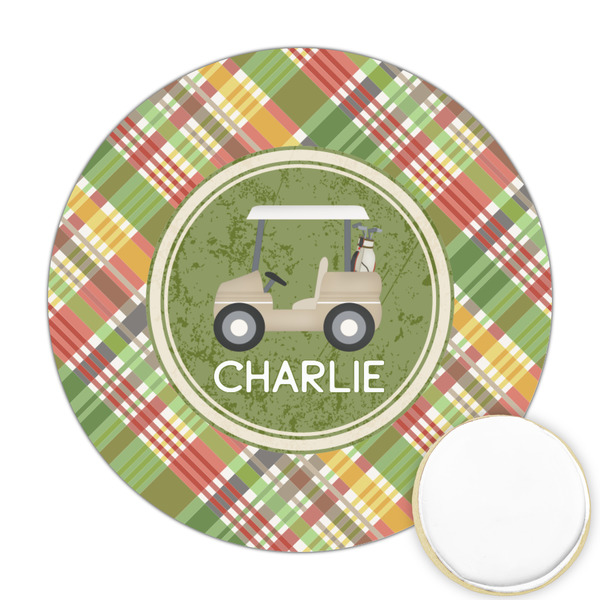Custom Golfer's Plaid Printed Cookie Topper - Round (Personalized)