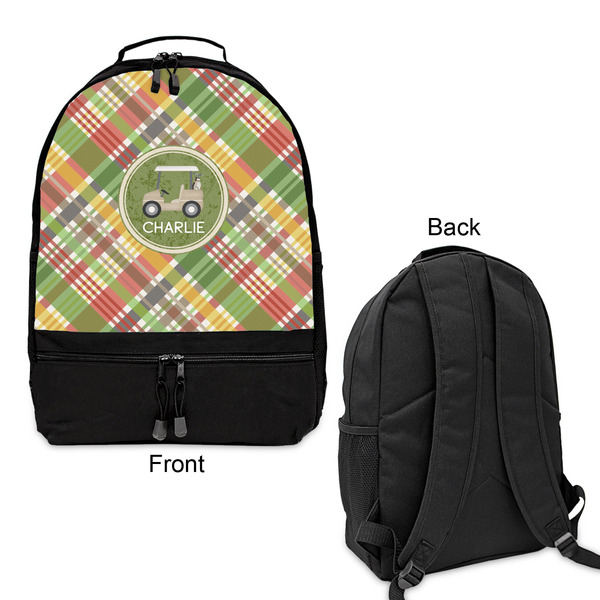 Golfer's Plaid Large Backpack - Black - Front & Back View